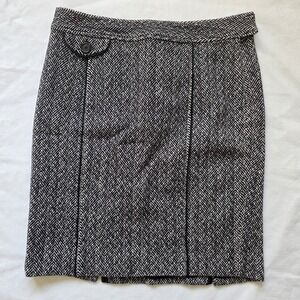 Ann Taylor Petites 6P Wool Blend Herringbone Pencil Skirt Black‎ White Lined
